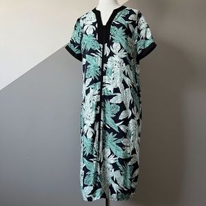 Ekouaer Large Full Zip Robe House Coat Dress Loungewear Pockets Tropical Print